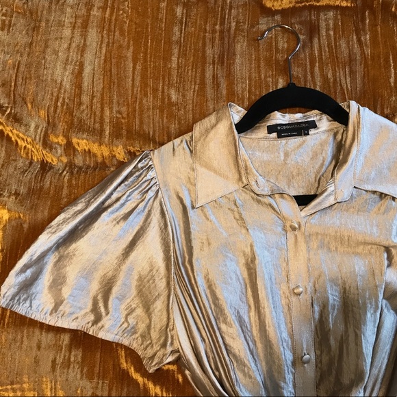 BCBG Max Azria Vintage Silver Metallic Fit and Flare Midi Dress - Picture 5 of 11